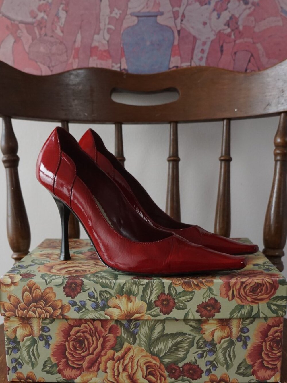 BCBGirls Red Genuine Leather Pointed Toe Pumps - Picture 5 of 12